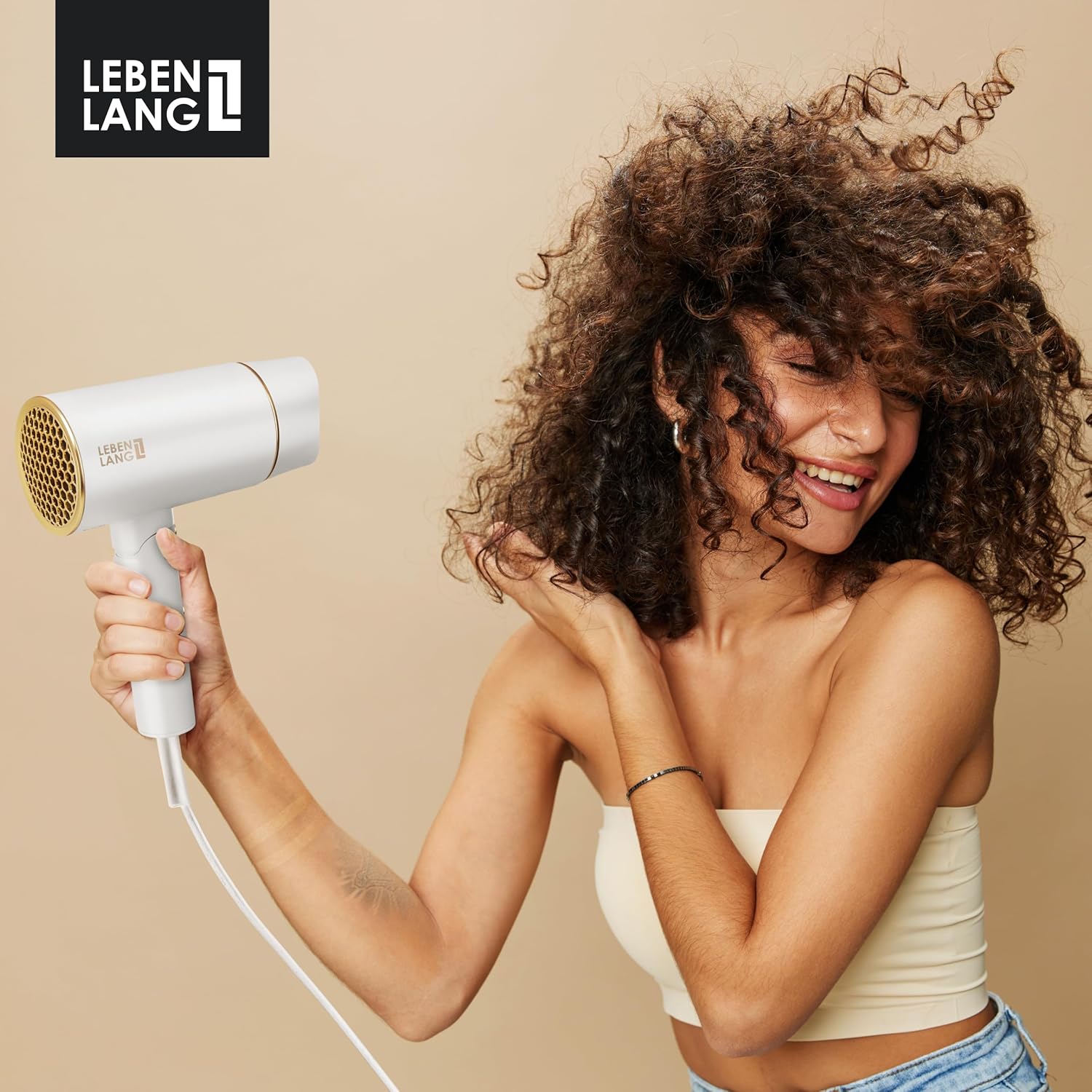 LEBENLANG - sèche-cheveux compact pliable 2100W, ionique, anti-fourches, air froid, blanche