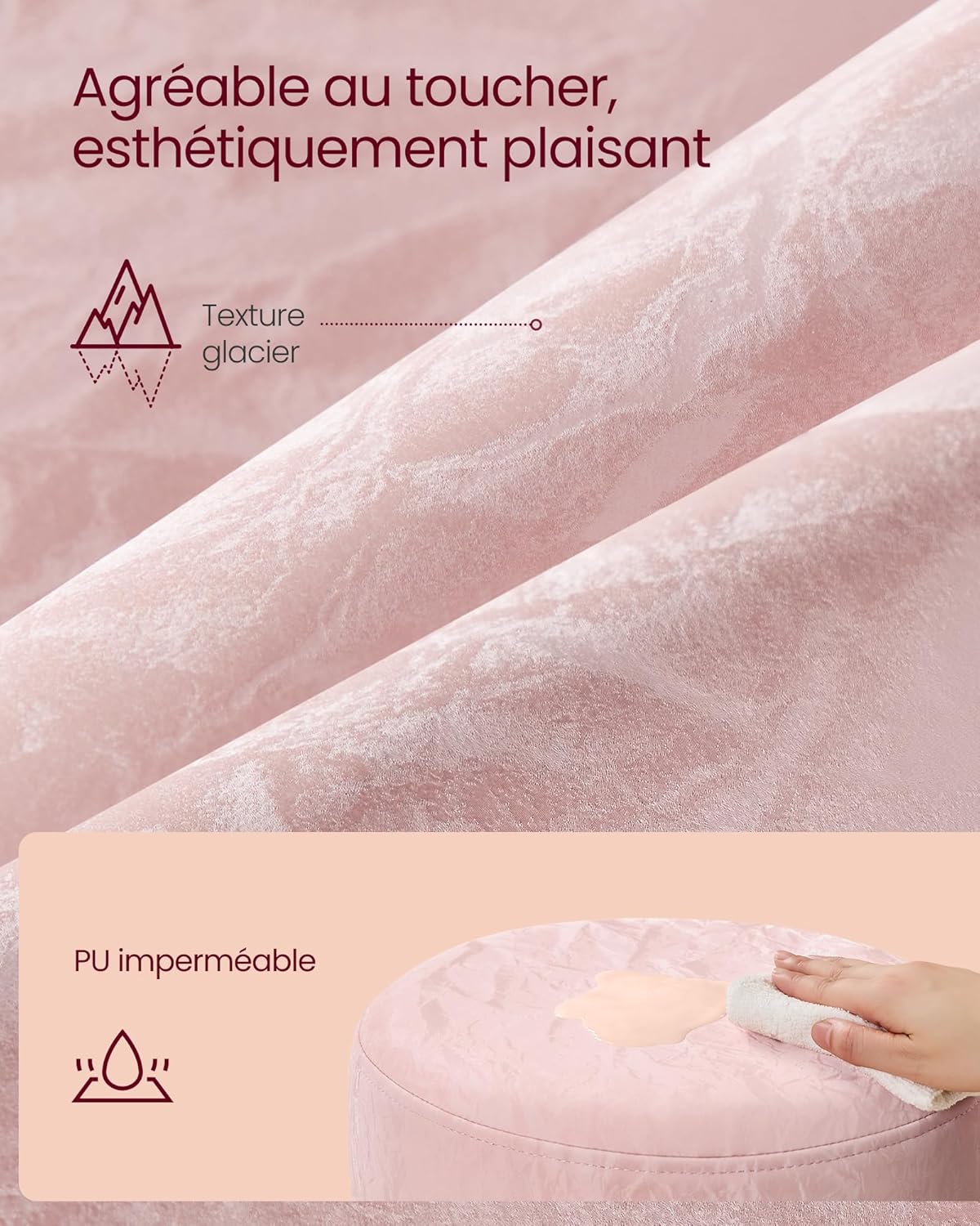 VASAGLE - tabourets de bar réglables, PU rose, pivotants, épais - ZH2504013