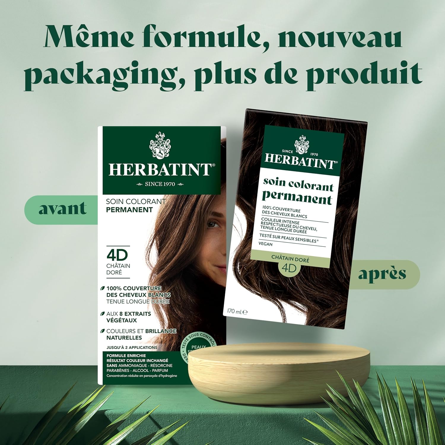 Herbatint - Coloration 4D châtain doré - 170ml - sans ammoniaque, 100% couvrance, extraits bio