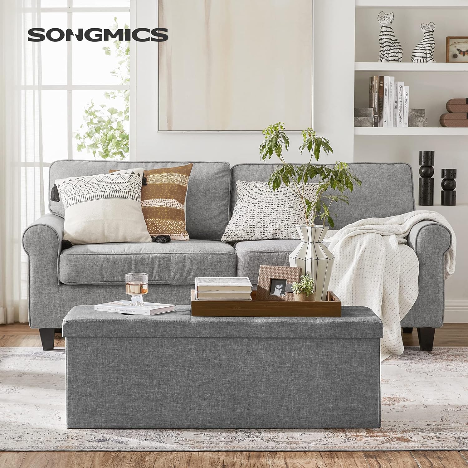 SONGMICS - Mazie collection - 110 cm - banc pliable, facile à monter, gris clair, LSF77G