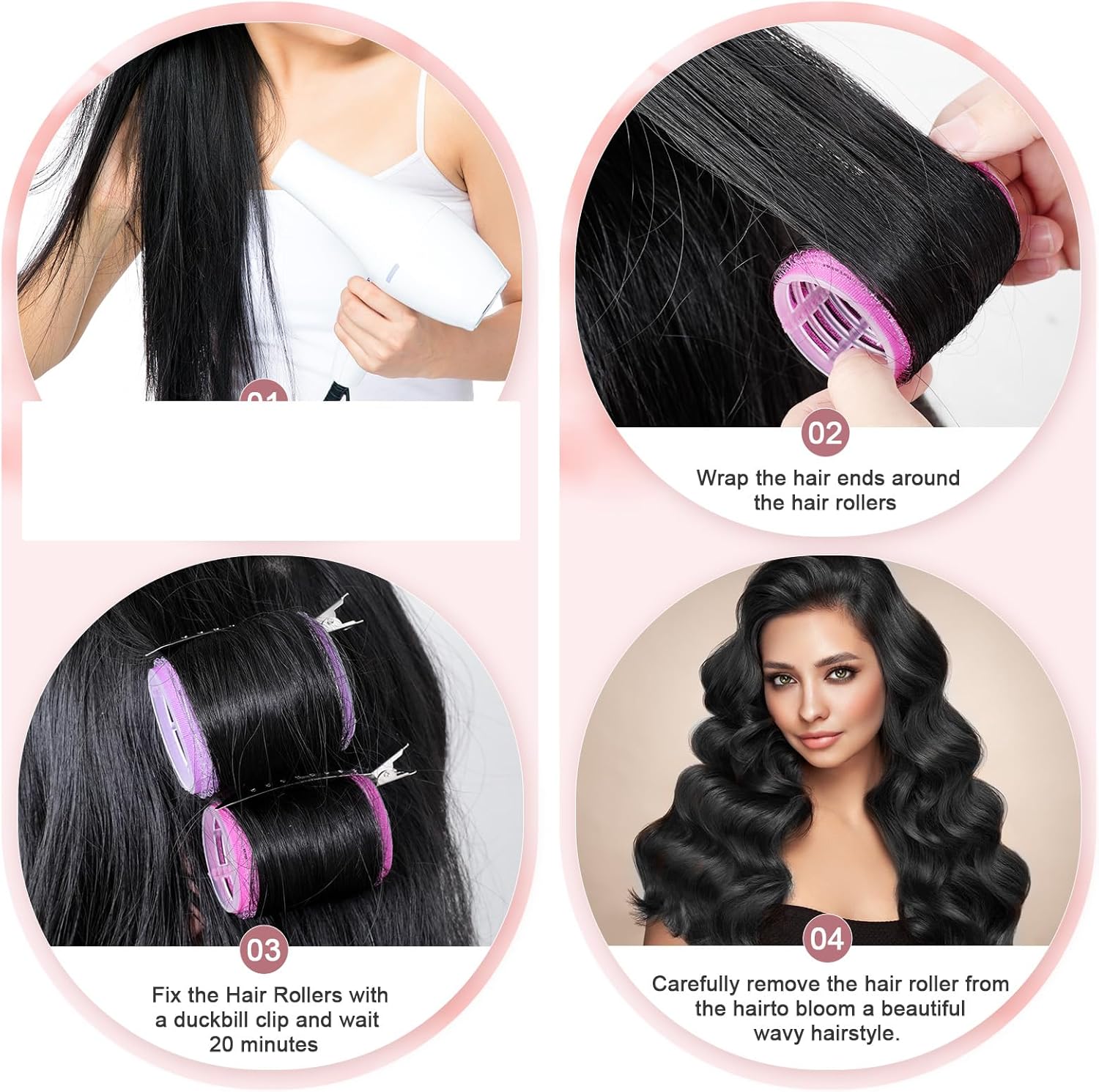 Bigoudis cheveux - lot de 30 rouleaux magiques et 12 pinces métal - pour femmes, enfants, styling DIY