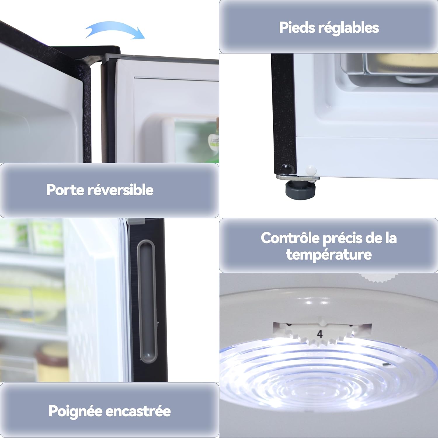 magictec - combiné réfrigérateur/congélateur - 266L - No Frost, LEDs, métallique