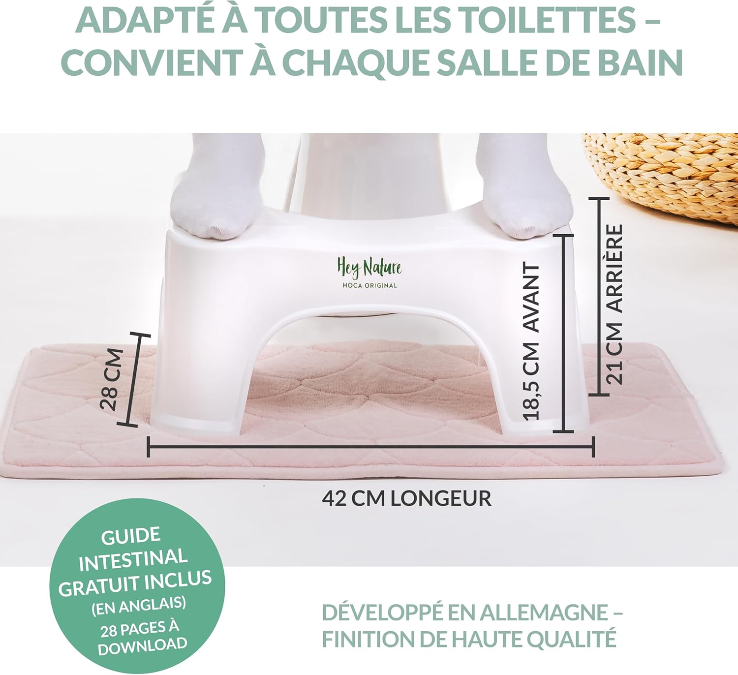 Tabouret toilette physiologique - ergonomique - compact - soulage hémorroïdes et constipation - HOCA