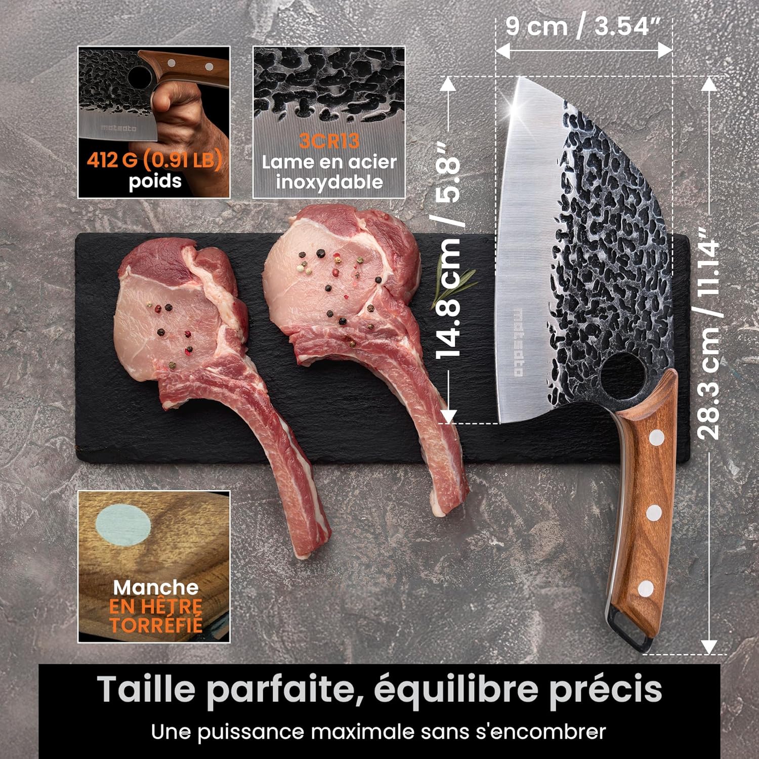 Matsato - Set professionnel 3 pièces - lames acier, poignée bois