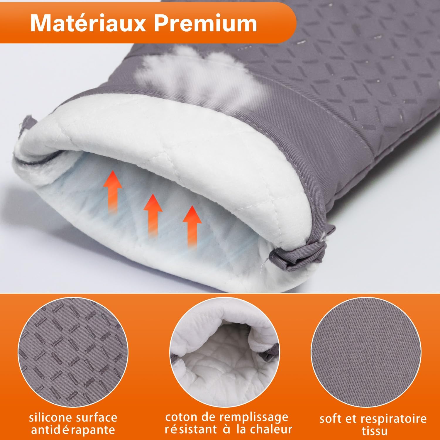 MILcea - gants de cuisine série lot de 4 - 32cm - silicone antidérapant, coton doux, résistance 300°C