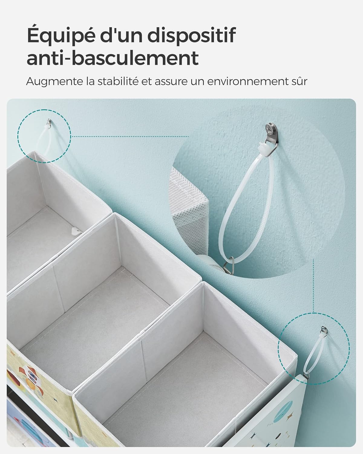 SONGMICS - Étagère jouets enfants, 7 boîtes tissu, 29,5x62,5x60cm