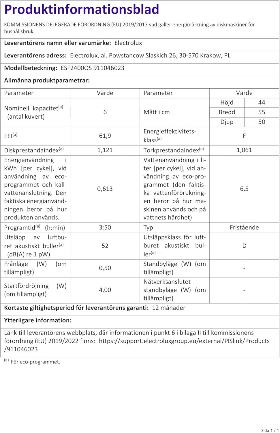 Electrolux - Série 600 mini lave-vaisselle, 55 cm, 6 couverts, 6 programmes, argent - ESF2400OW
