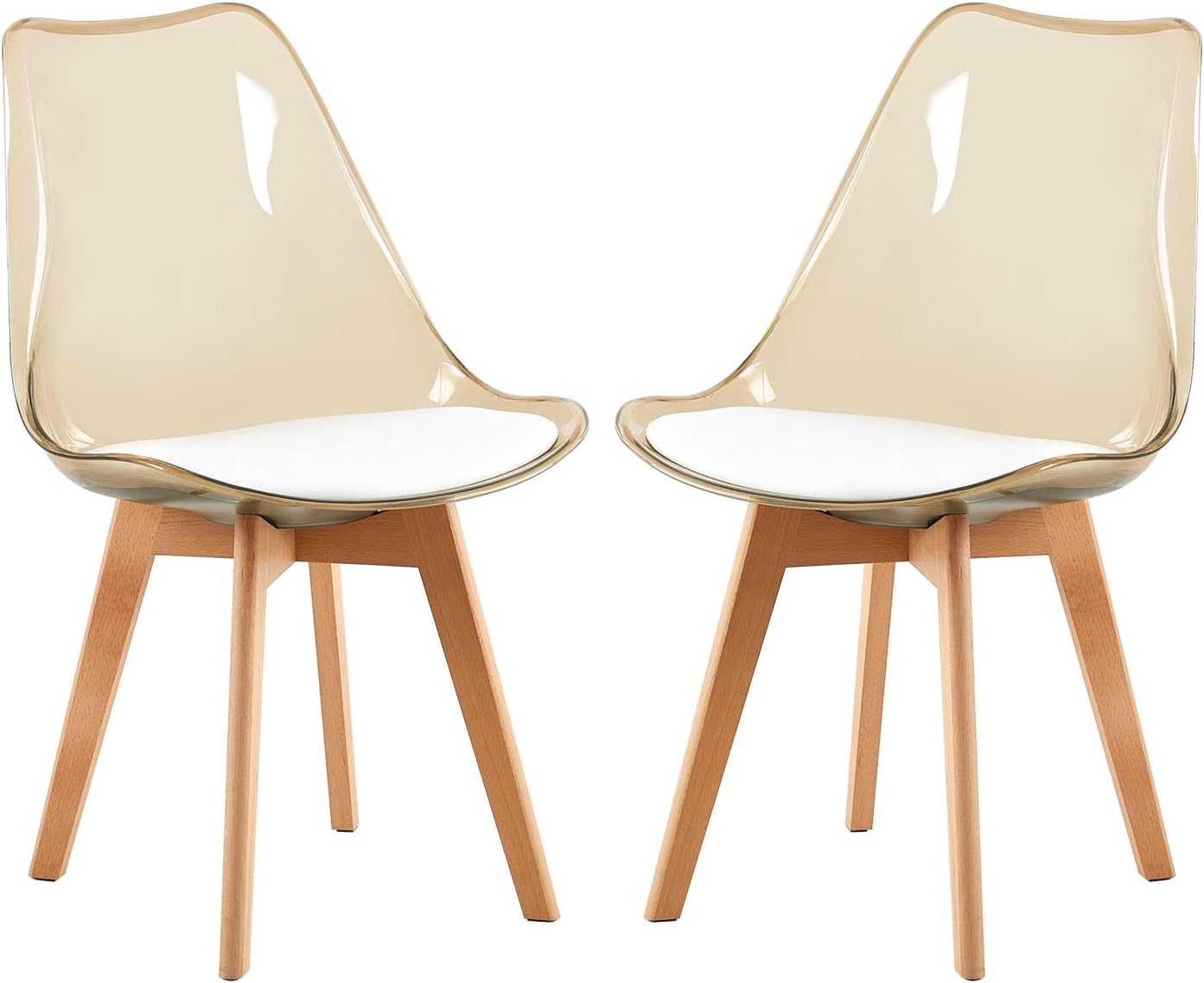 EGGREE - chaises scandinaves 2pcs - bois hêtre, coussin cuir, dossier transparent