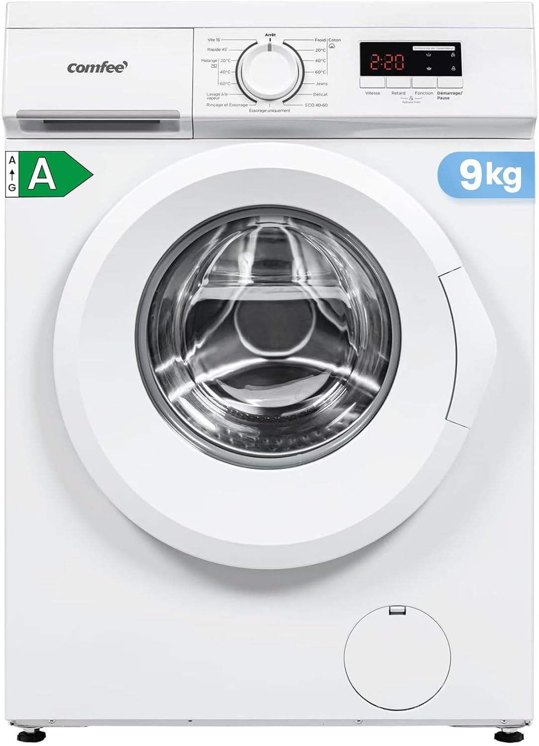 Comfee - lave-linge frontal 9kg, Classe A, BLDC 1400tr, 15 programmes, CFE12EW90-W