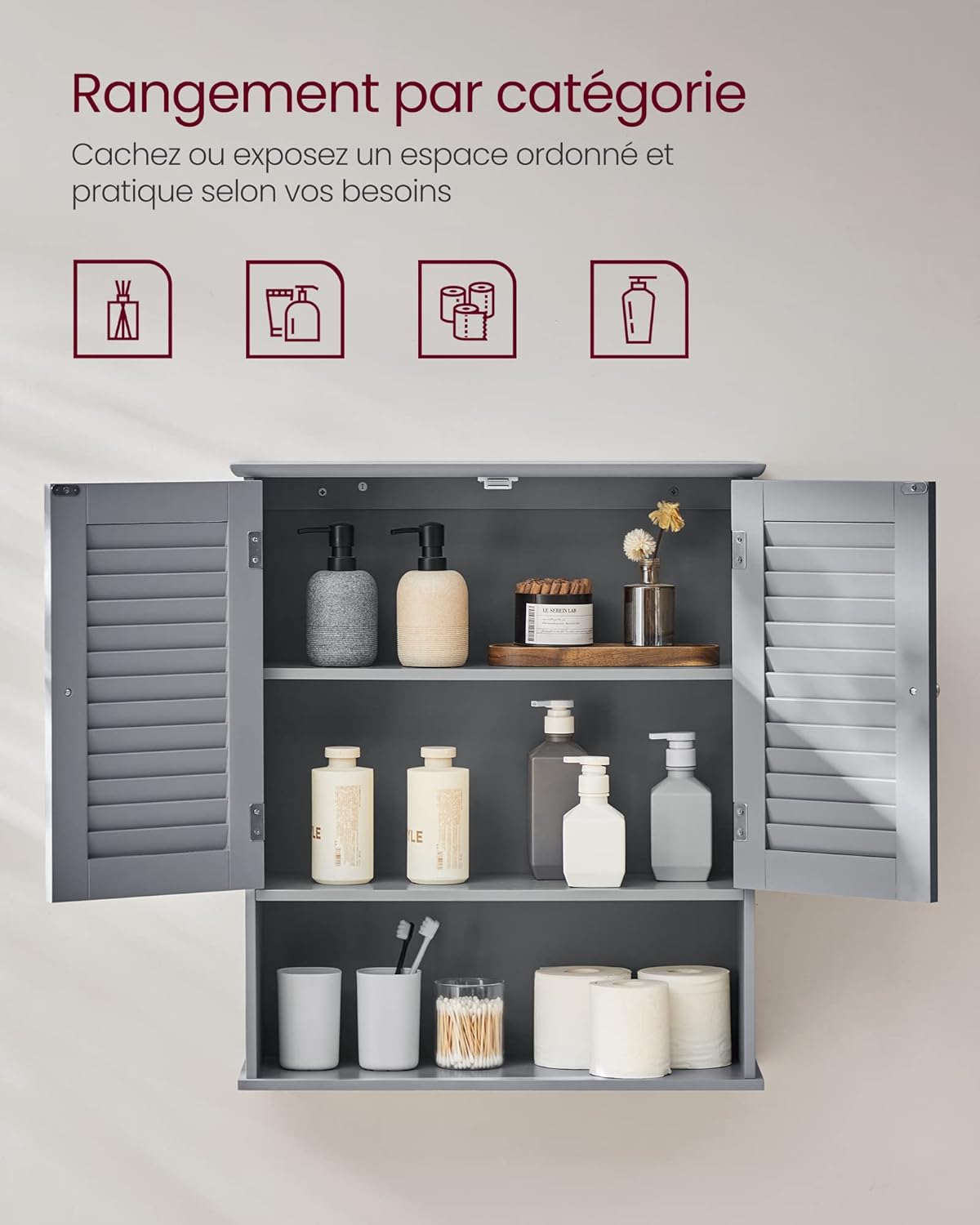 VASAGLE - Meuble mural salle de bain, double porte, 20x60x70cm, BBC027P36