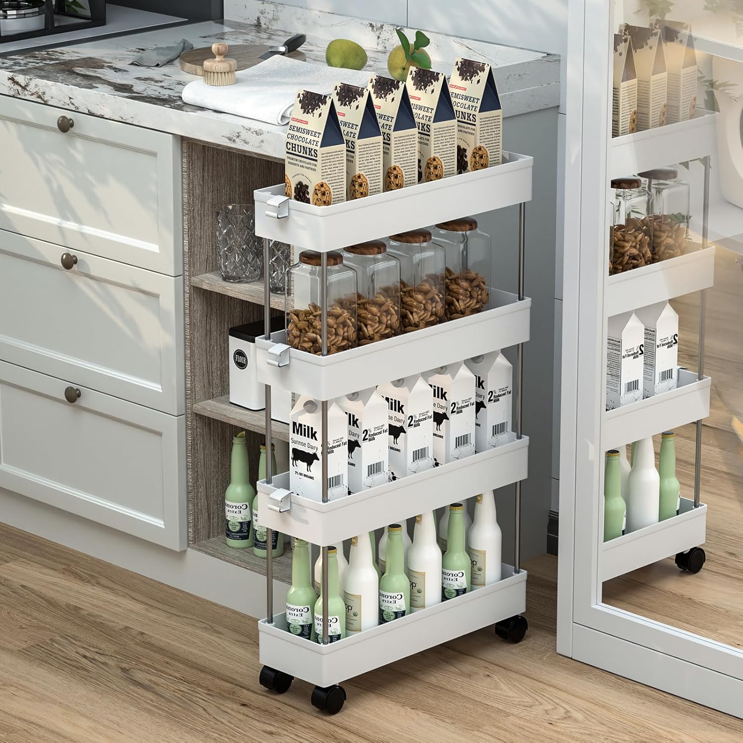 Chariot de rangement 4 niveaux - 86x40x12.5cm - mobile, étroit