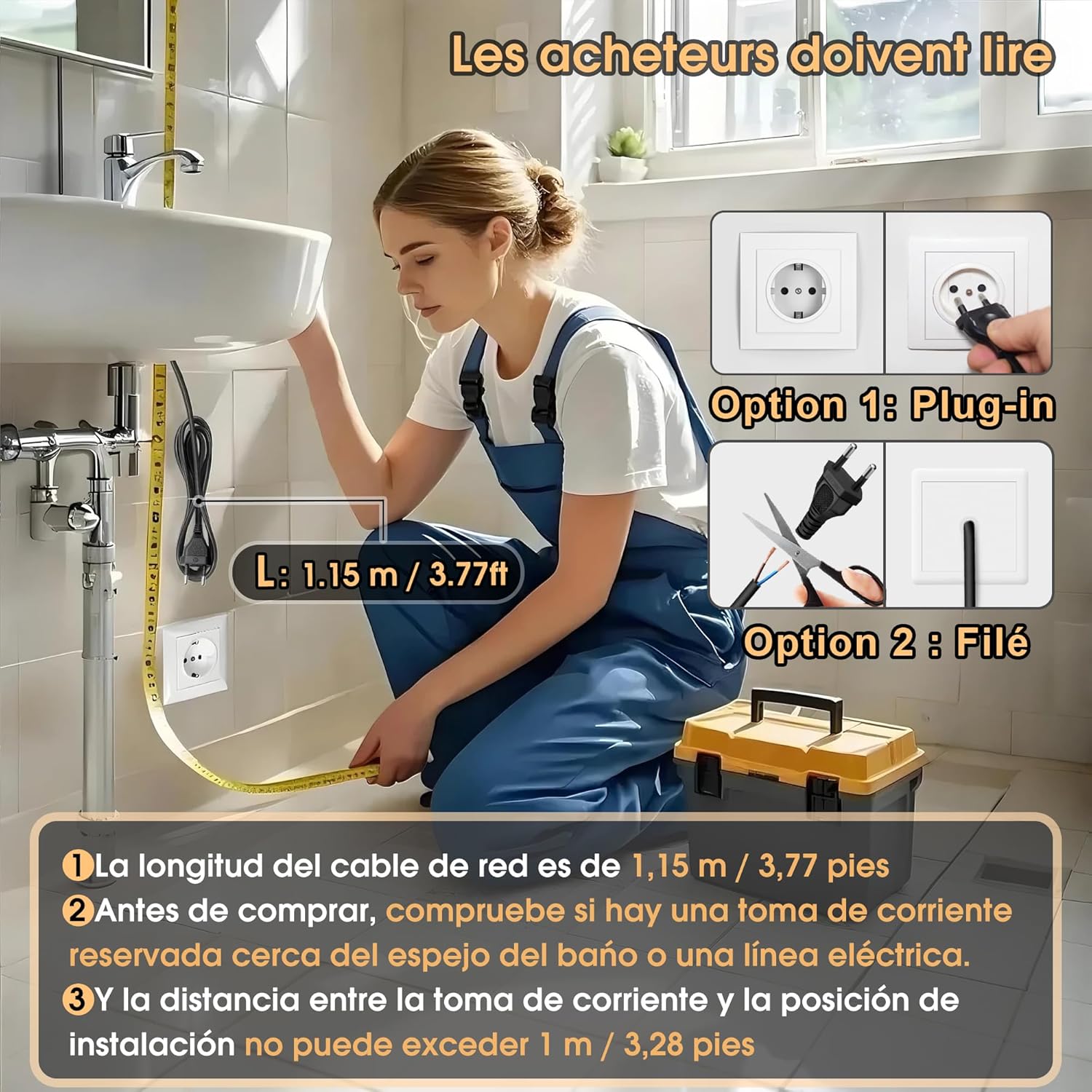 Miroir Salle de Bain - LED Rond 50cm - 3 couleurs, dimmable, tactile