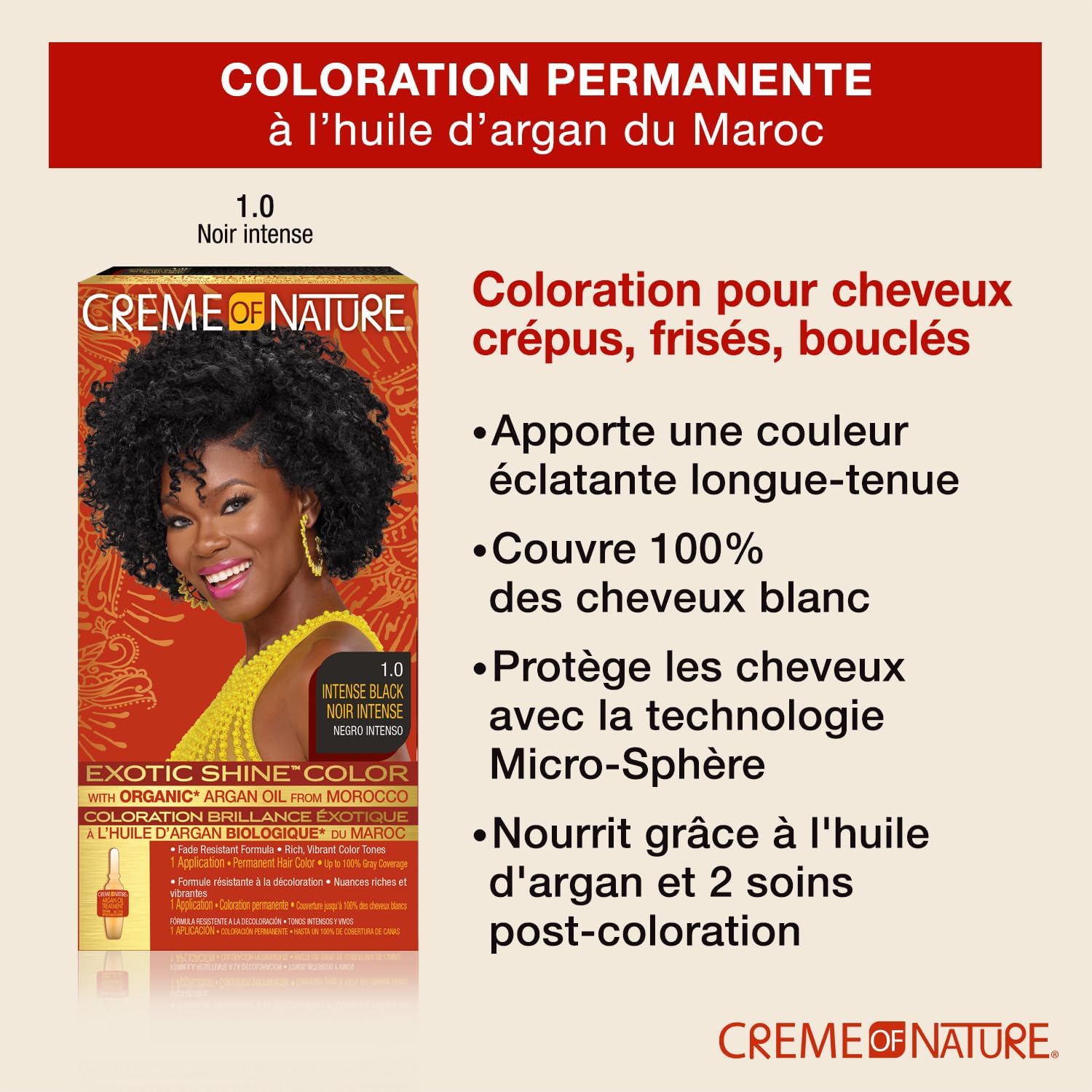 Creme of Nature - Argan Oil coloration permanente - couvre 100% cheveux blancs, soin argan noir intense
