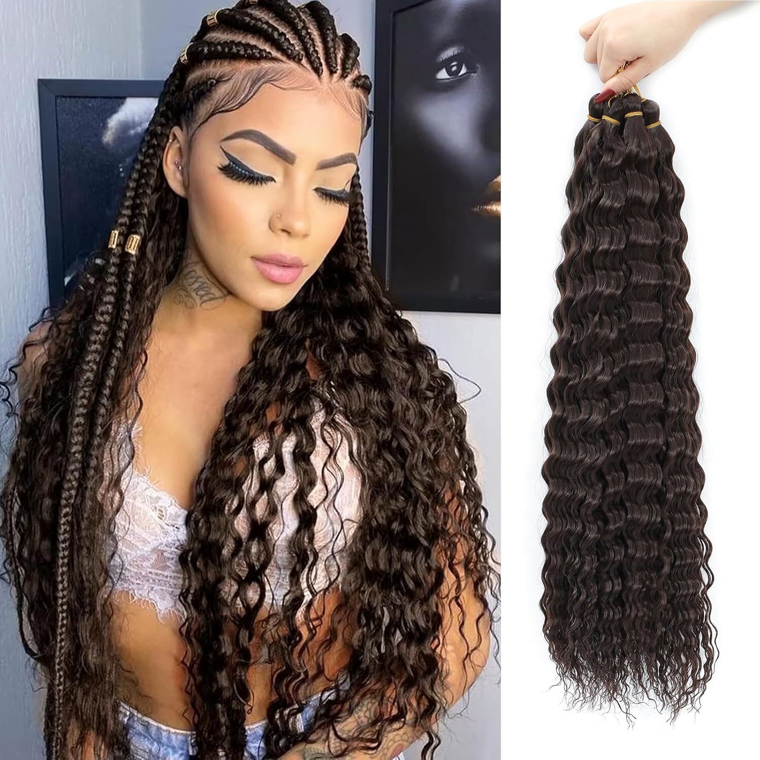 Extensions cheveux - crochet deep wave, 22 pouces, lot de 6, synthétique, doux