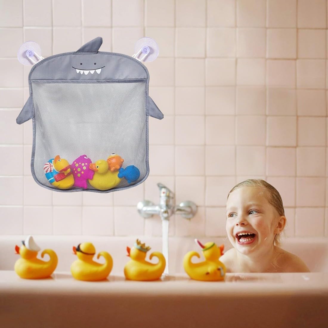 Filet de rangement jouet bain - rouge polyester - 1 unité, cordon serrage