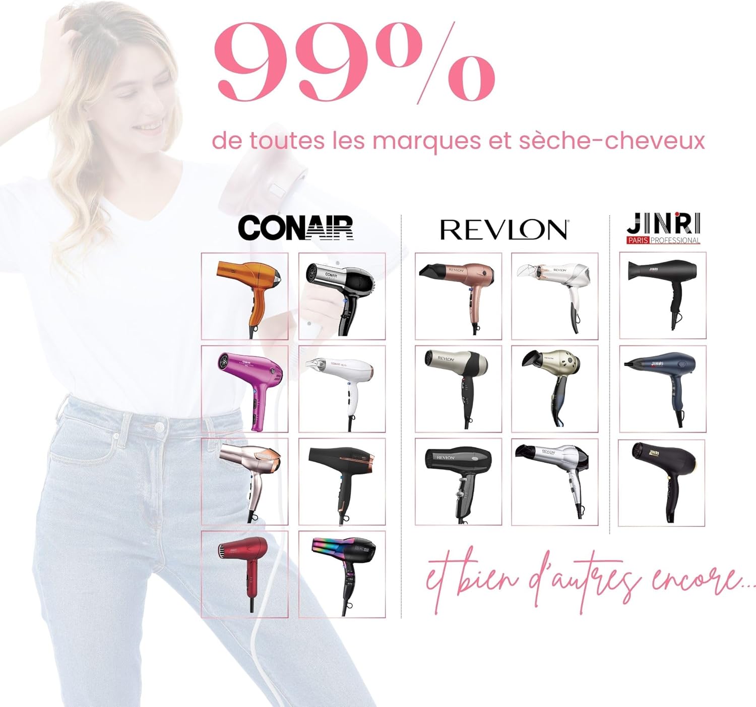 Diffuseur universel cheveux bouclés 4.4-6.6 cm, robuste, anti-frisottis