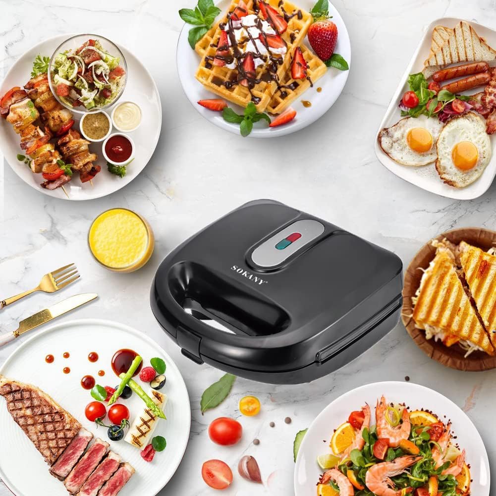 SOKANY - Appareil 6-en-1 multifonction 750W, plaques antiadhésives, contrôle automatique de la température