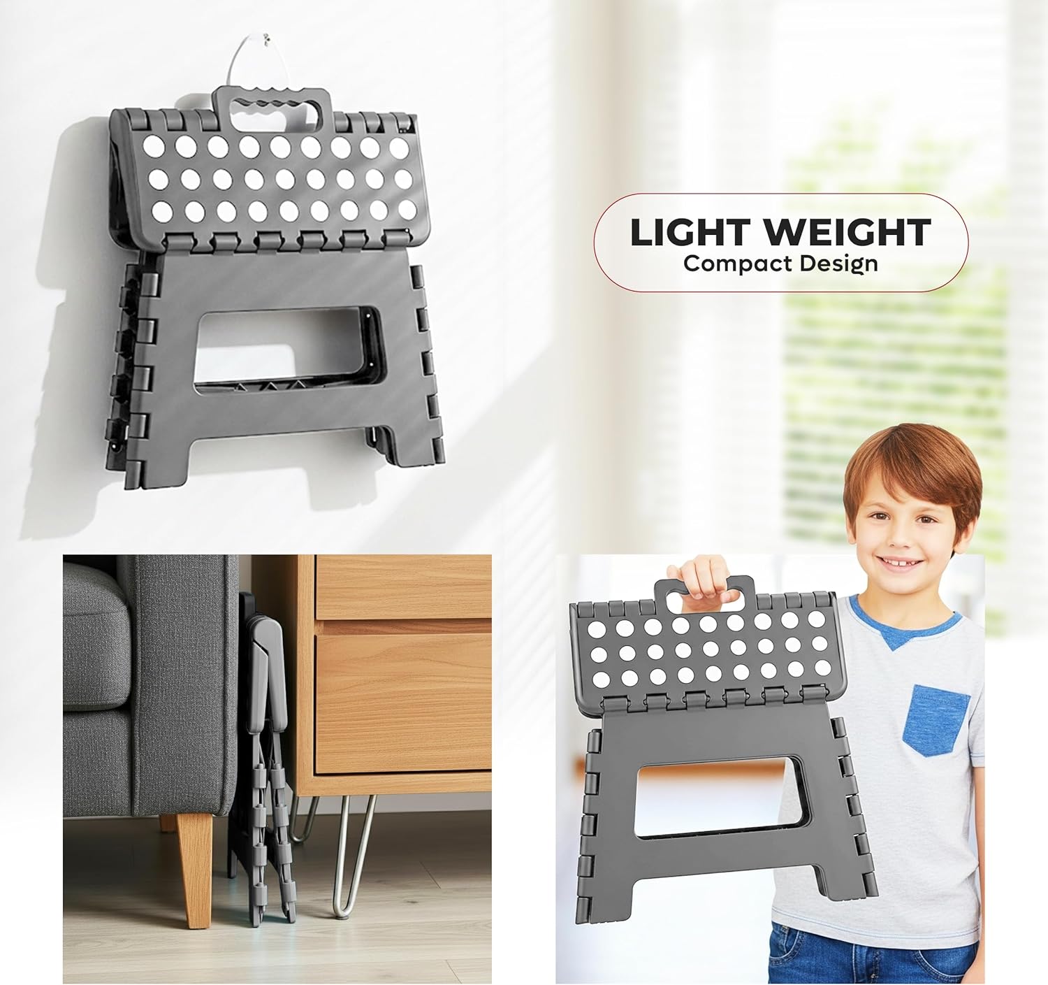 Utopia Home - tabouret pliant 23 cm - antidérapant, portable, 136 kg