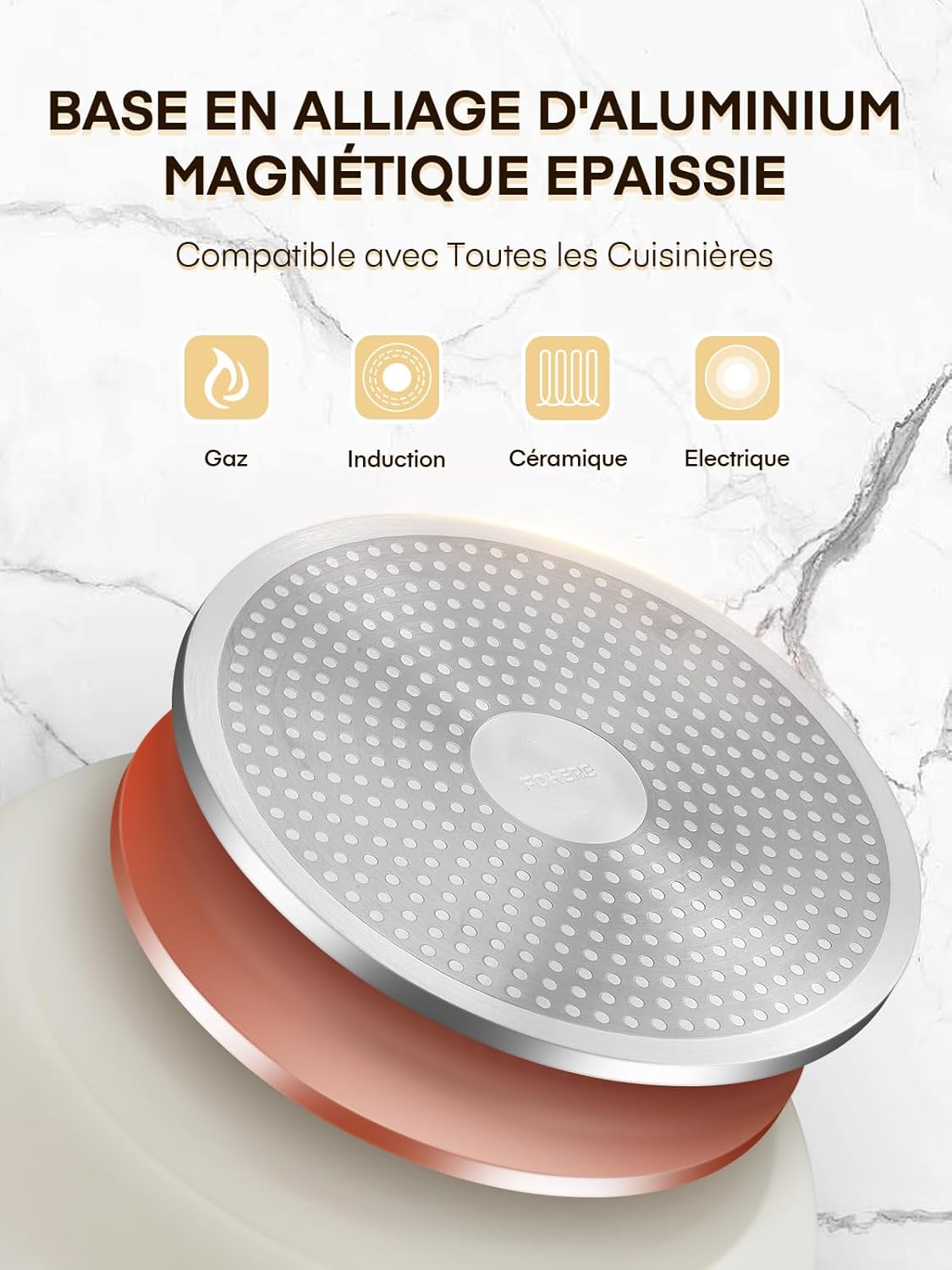 FOHERE - Lot de 3 poêles amovibles - 20/24/28cm - tous feux, four, lave-vaisselle