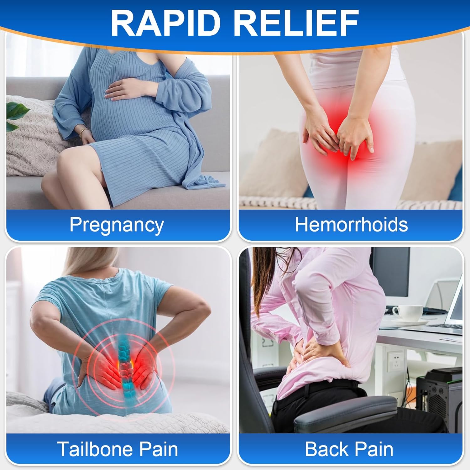 Coussin de siège - mousse mémoire, donut, soulage hémorroïdes, 40x35 cm