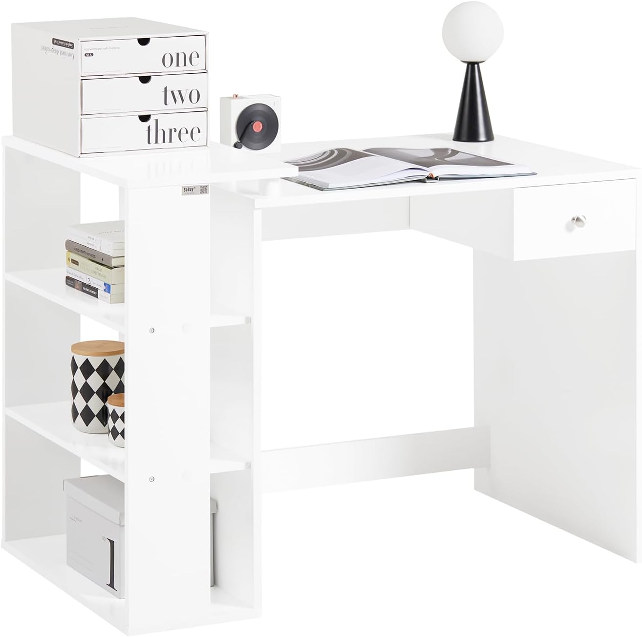 SoBuy - FWT35 série - bureau 3 étagères 1 tiroir, blanc, FWT35-W