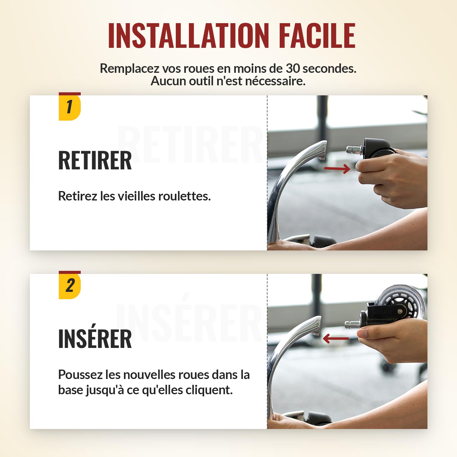 HOLKIE roulettes chaise bureau de 10 x 22 mm Lot de 5 Convient chaises de bureau 1KEA transparent rechange roulette pour chaise de bureau pour sols en bois dur et tapis à roulettes robustes