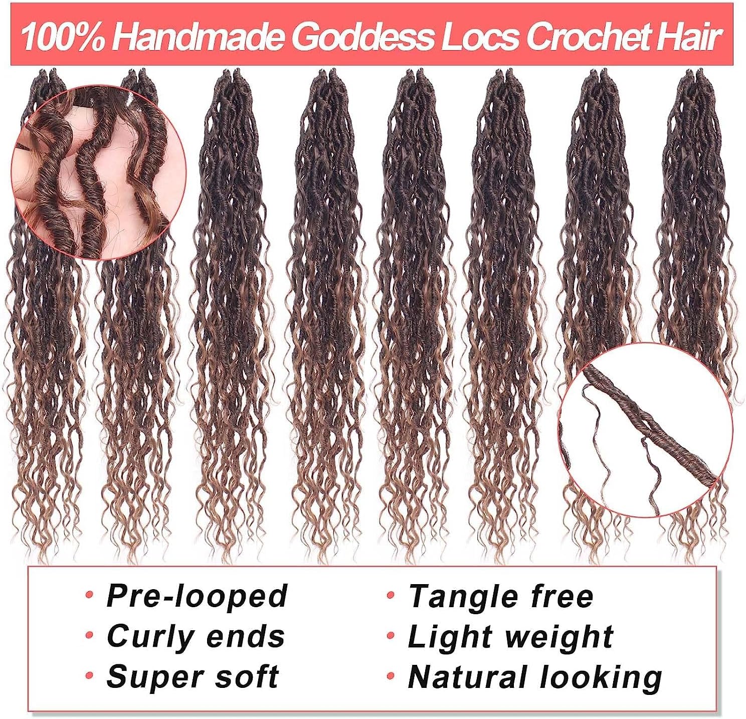 Xtrend - Bohemian Faux Locs - 24 pouces - 8 packs, wavy, pré-bouclés, 12 mèches - T30#