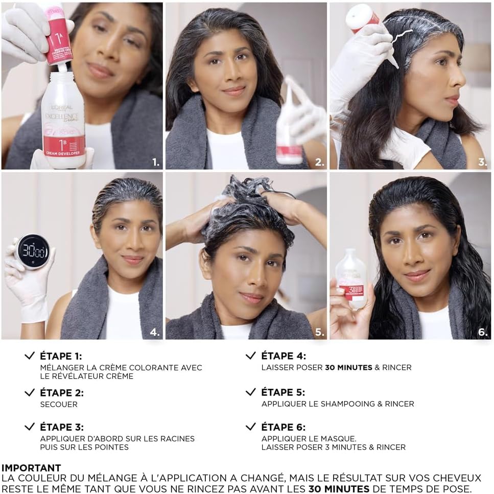 L'Oréal Paris - Excellence Crème - coloration permanente - couvre 100% cheveux blancs, soin triple, nuance 6.41