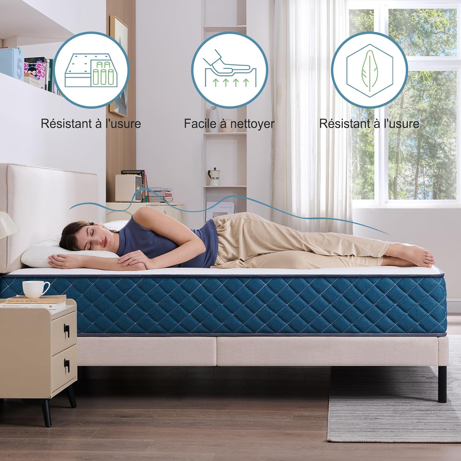 Matelas - Ressorts ensachés & mémoire de forme - 160x200x22 cm - soutien moyen, durable, respirant