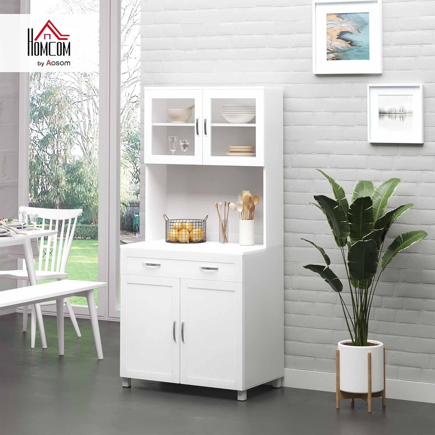 HOMCOM - buffet contemporain - rangements, tiroir, MDF blanc