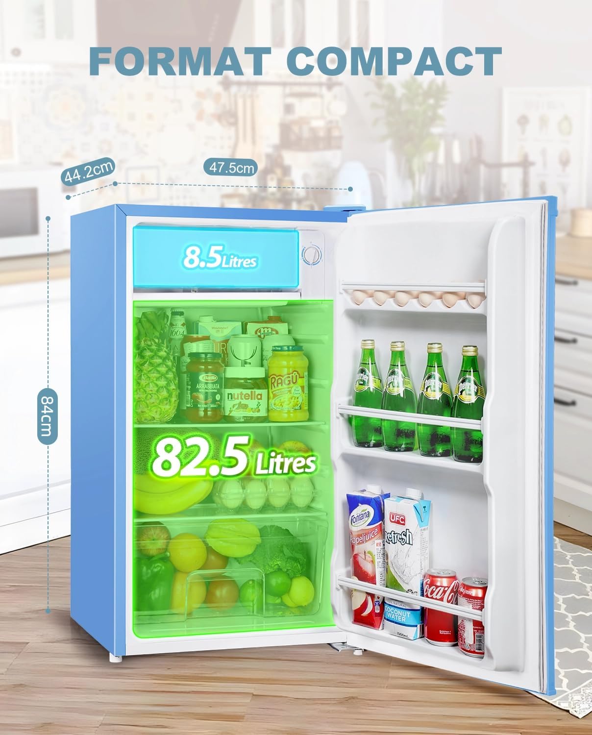 Upstreman - mini frigo 91L bleu, congélateur, thermostat réglable, BR321