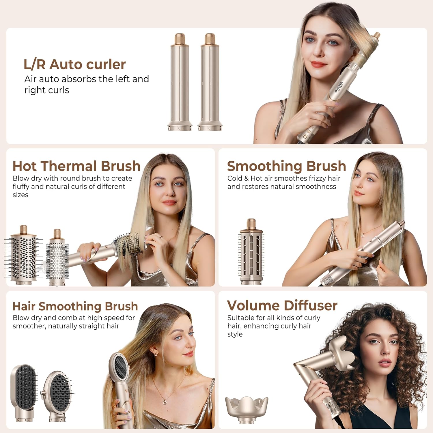 UKLISS - Airstyler 8 en 1 - coiffage auto et ionique - séchage rapide