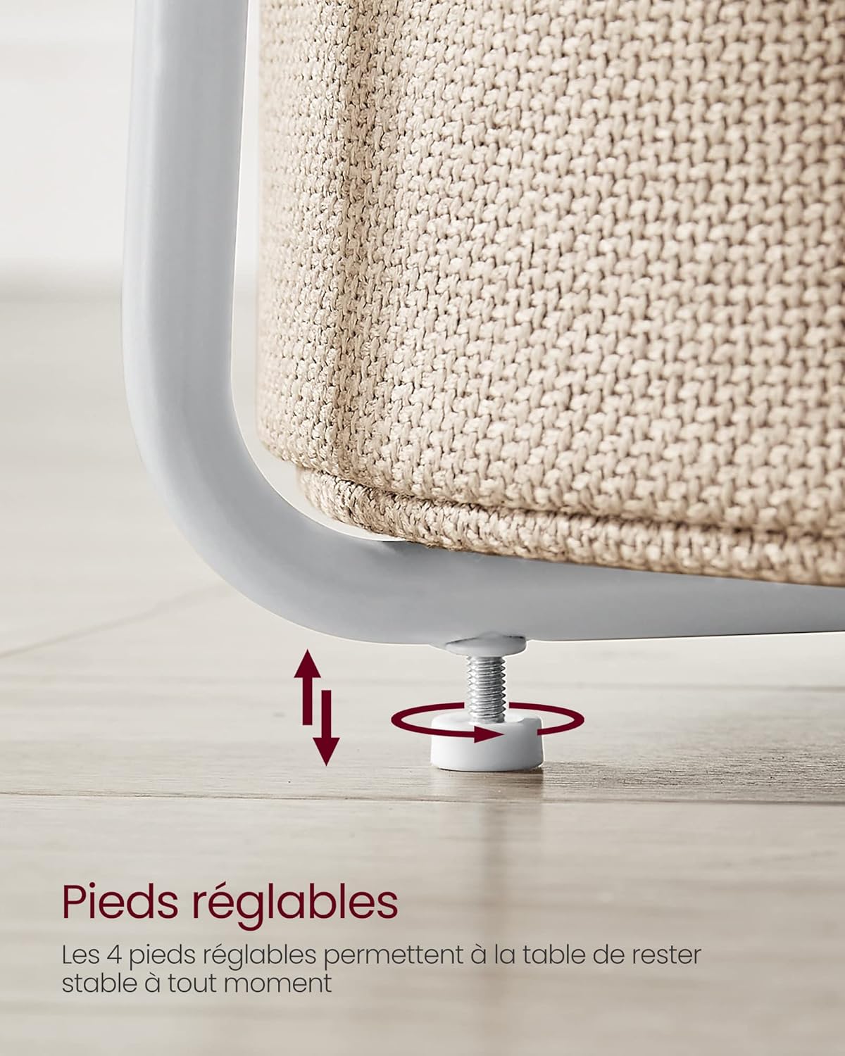 VASAGLE - Petite table basse ronde - compacte, panier tissu, blanc/marron LET223W10
