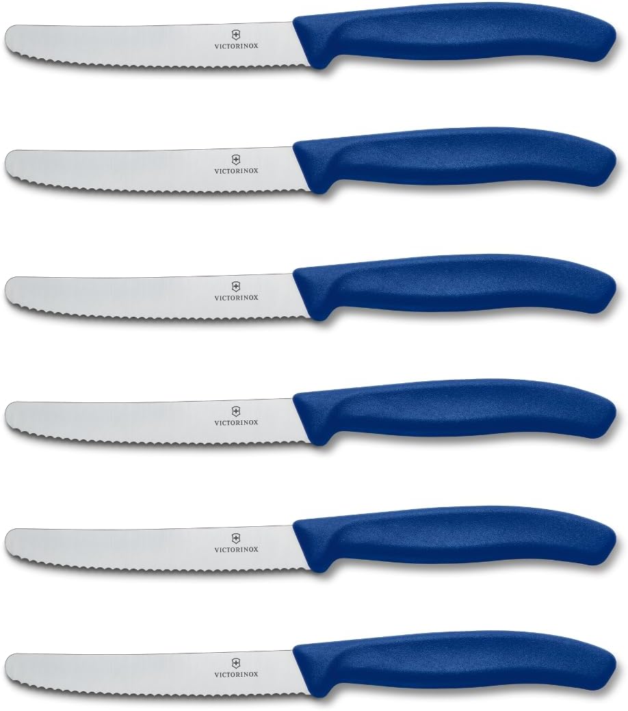 Victorinox Swiss Classic - couteau petit-déjeuner 11cm - lame dentelée - set 6 pièces - manche plastique bleu
