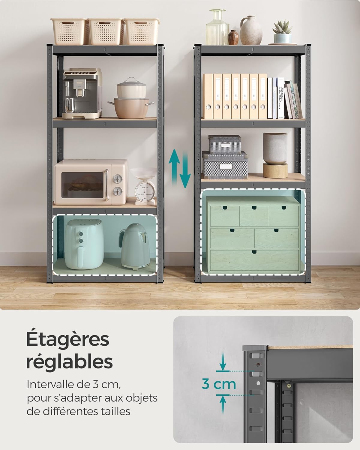 SONGMICS - étagère de rangement 4 niveaux - 40x80x160 cm - 520 kg, planches réglables, style industriel - GLR044G02