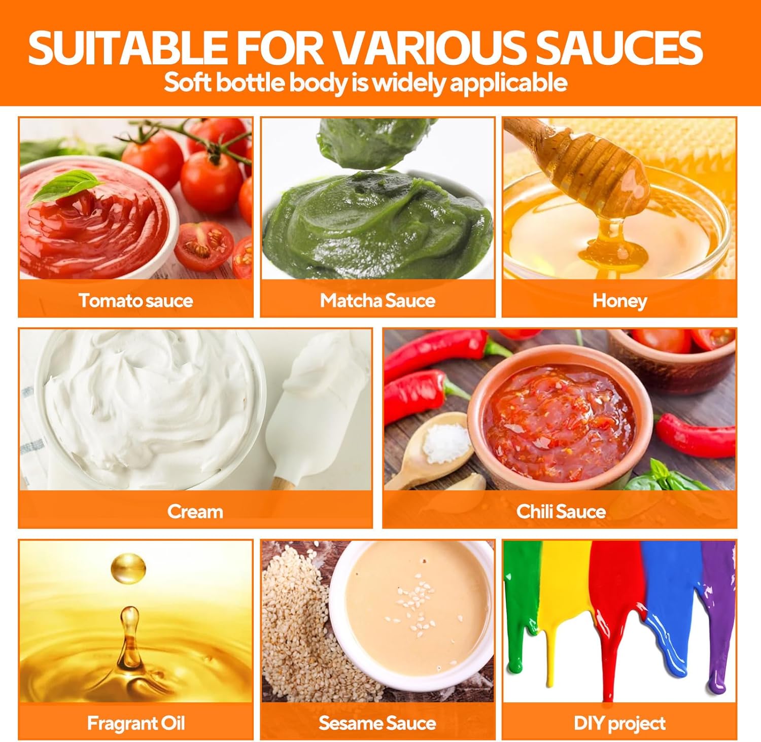 Bouteilles à presser - lot de 4 - 250 ml - plastique alimentaire, multifonction