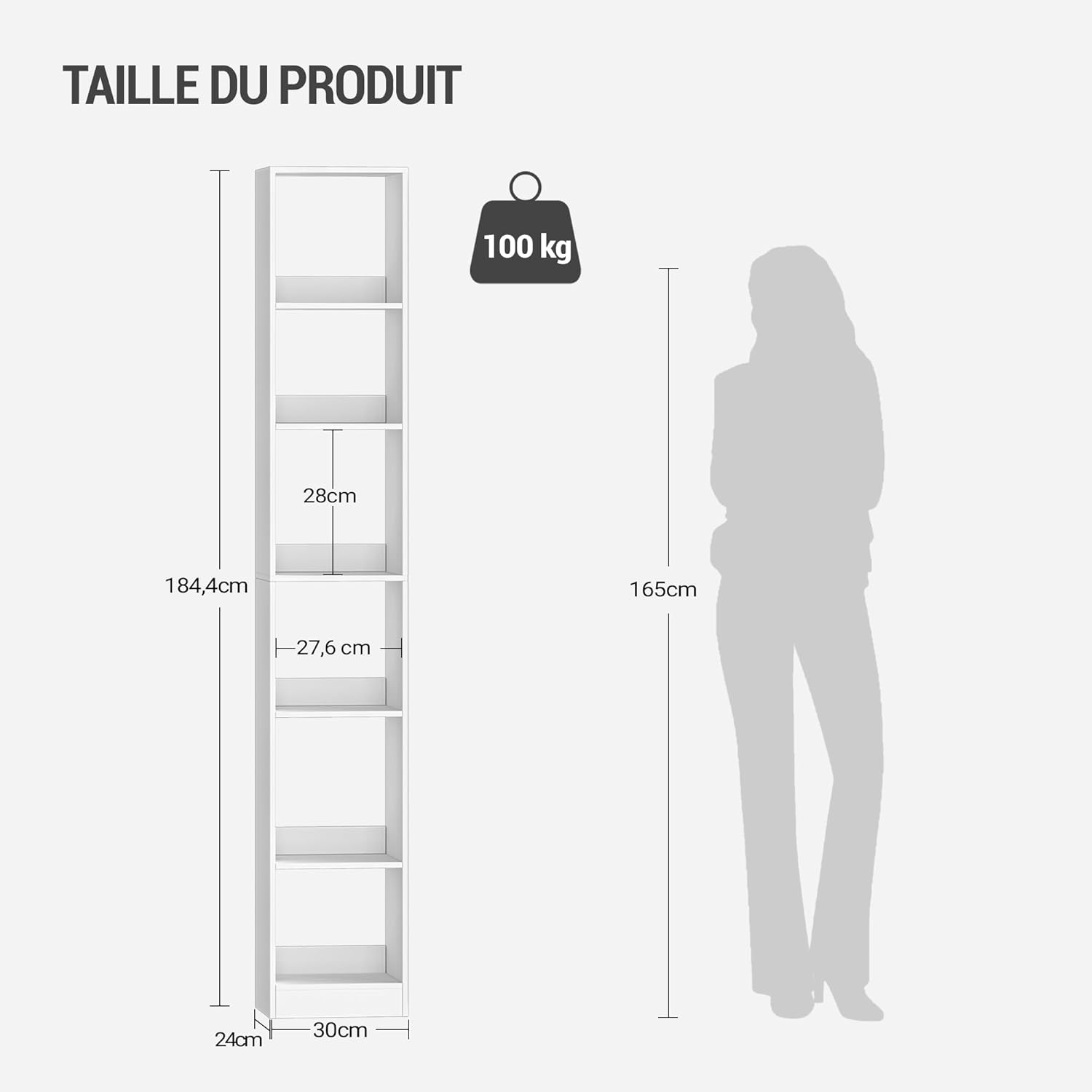 Hzuaneri - étagère scandinave, 24x30x184,4cm, blanc BC09603X