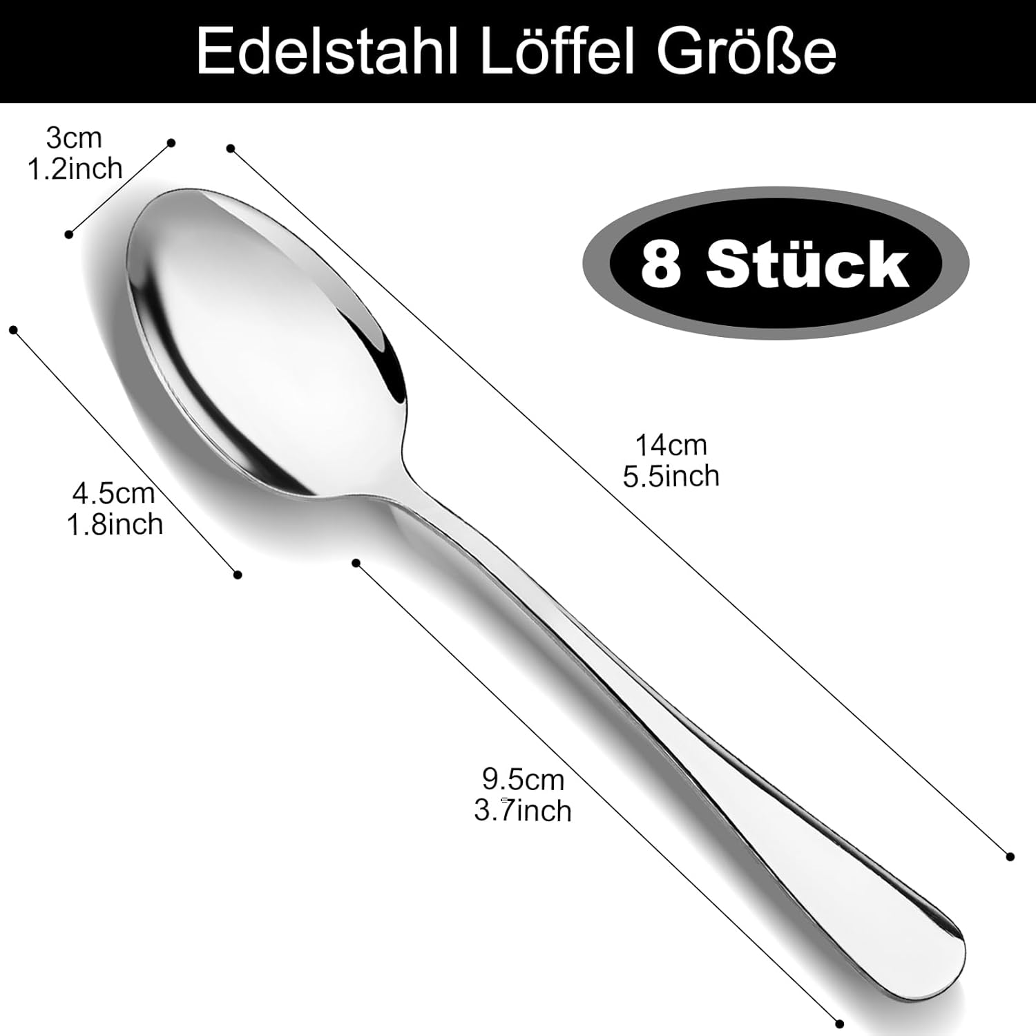 Cuillères à café - inox, 14cm - lot de 8, passe lave-vaisselle