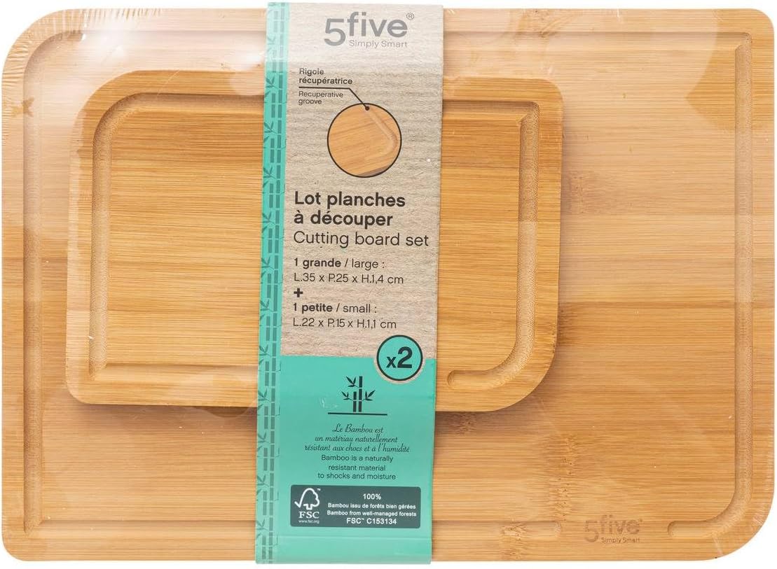5five - planches à découper bambou lot de 2 - robustes et écologiques