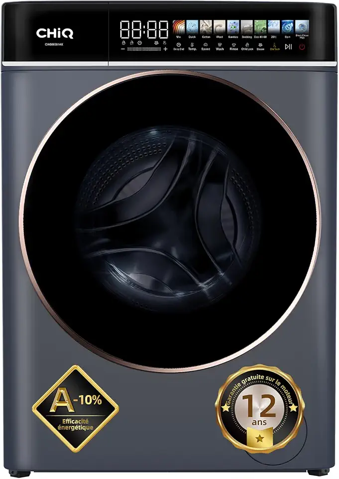 CHiQ - lave-linge 8 kg - écran LED tactile, vapeur, 1400 tr/min - CW086581AX