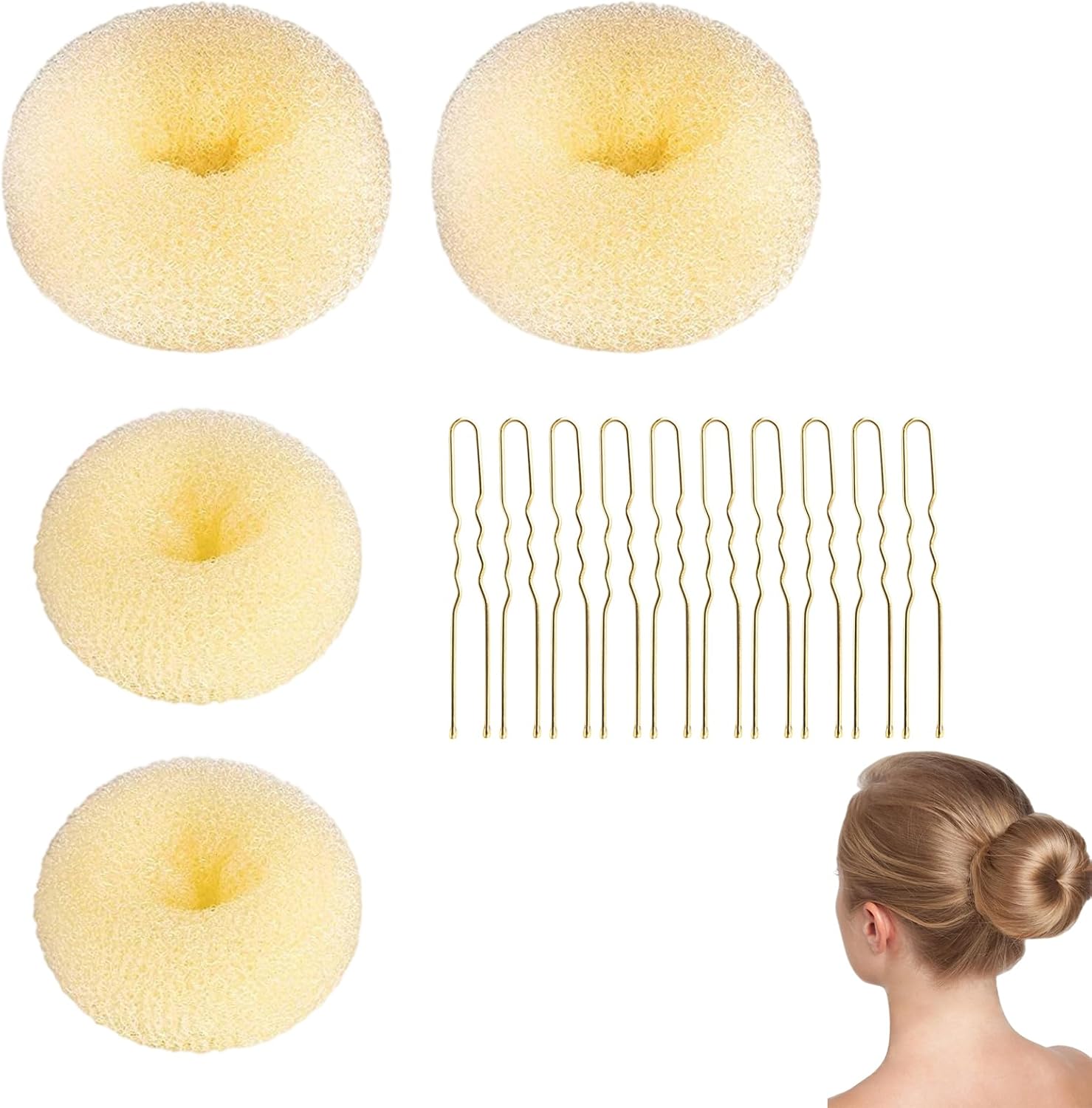 Accessoire chignon cheveux - lot de 4 donuts blancs - pour femmes et enfants