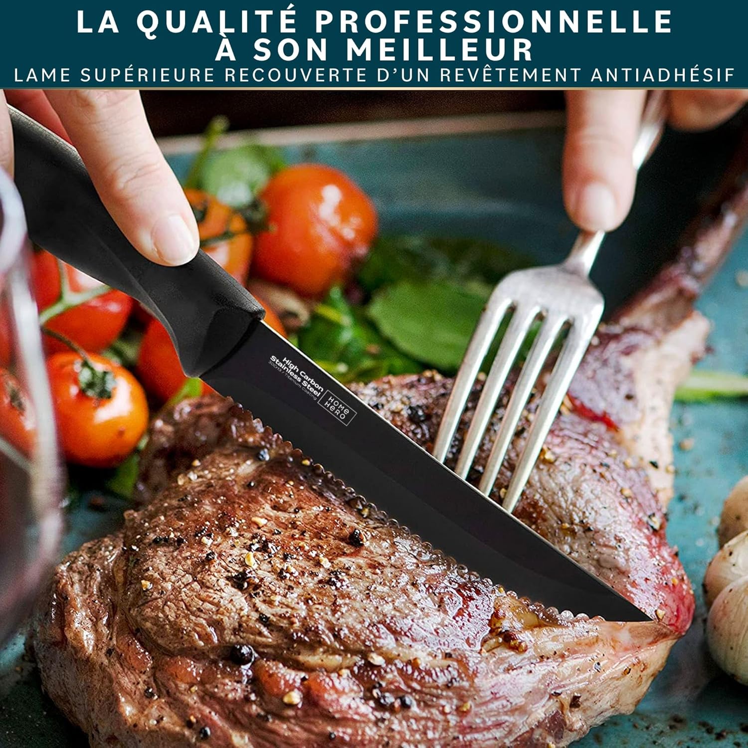 Home Hero - Cuisine Professionnel - set couteaux inox, aiguiseur inclus