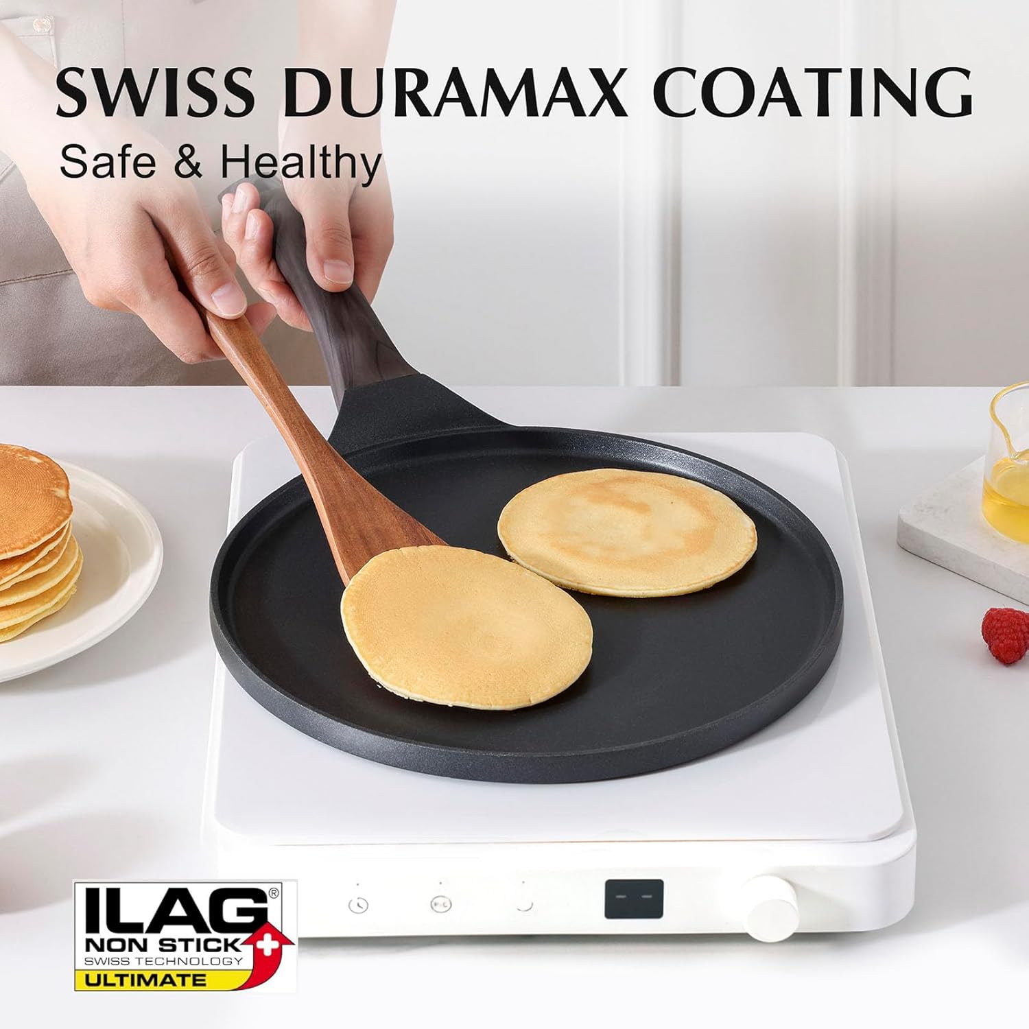 SENSARTE - Poêle à crêpes 30 cm - antiadhésif granit suisse, induction, poignée ergonomique