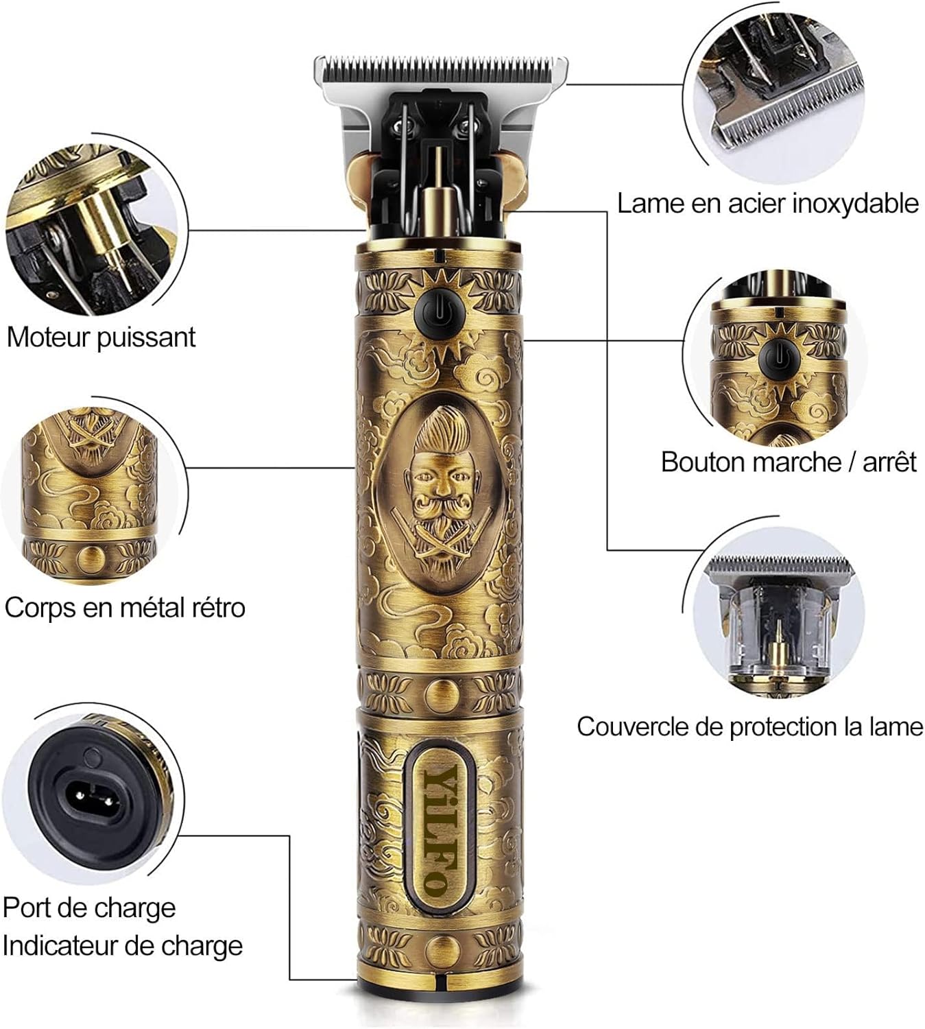 YiLFo - tondeuse cheveux et barbe homme - rechargeable USB, silencieuse, kit complet - YILFO