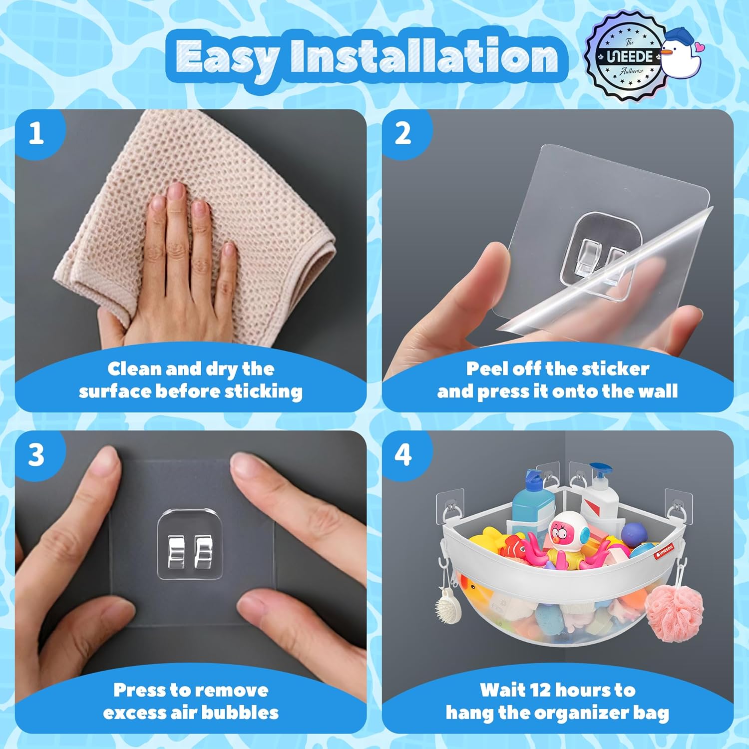 UNEEDE - support d’angle bain enfants - maille, séchage rapide