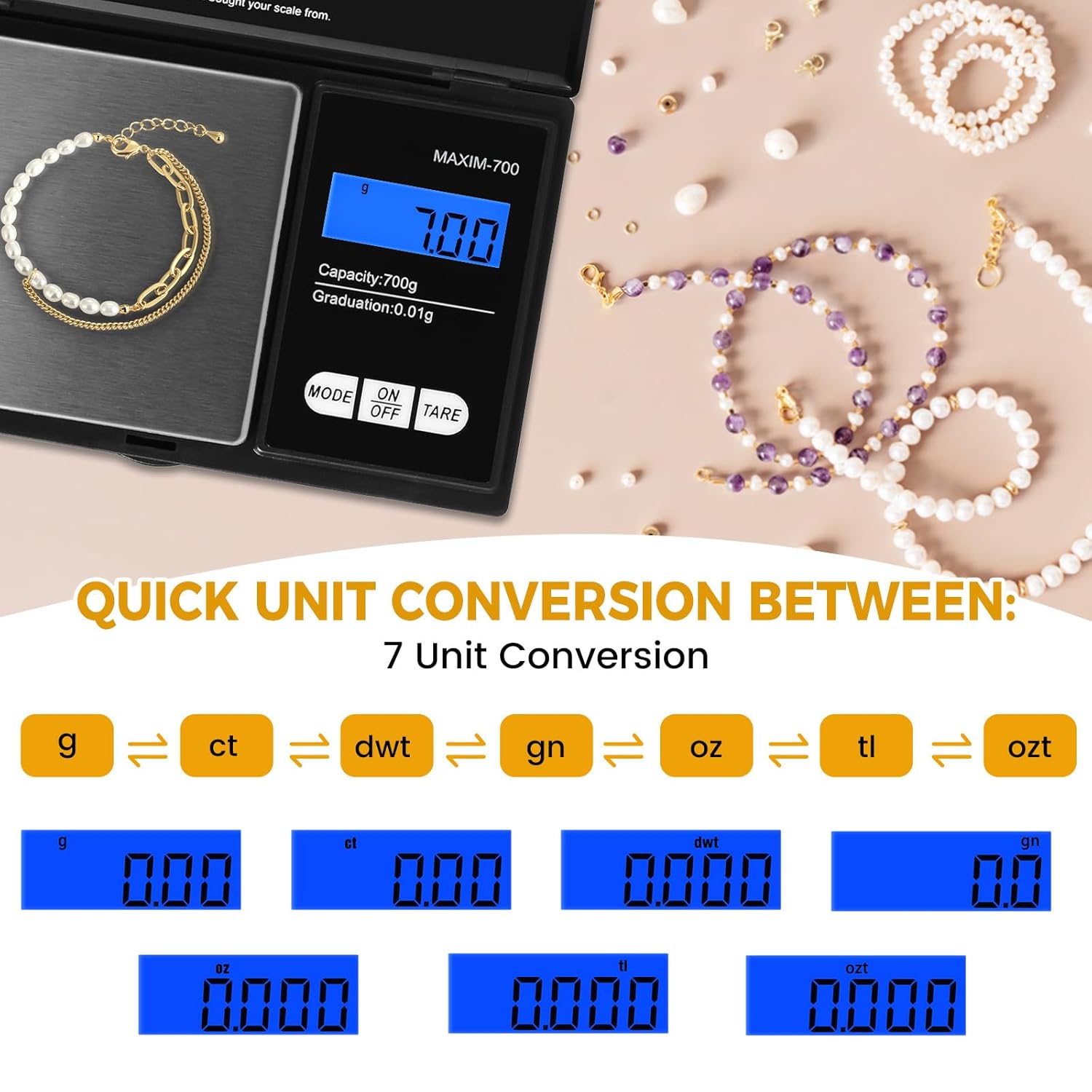 Oderra - Balance de précision portable 700g/0.01g, écran LCD, piles incluses