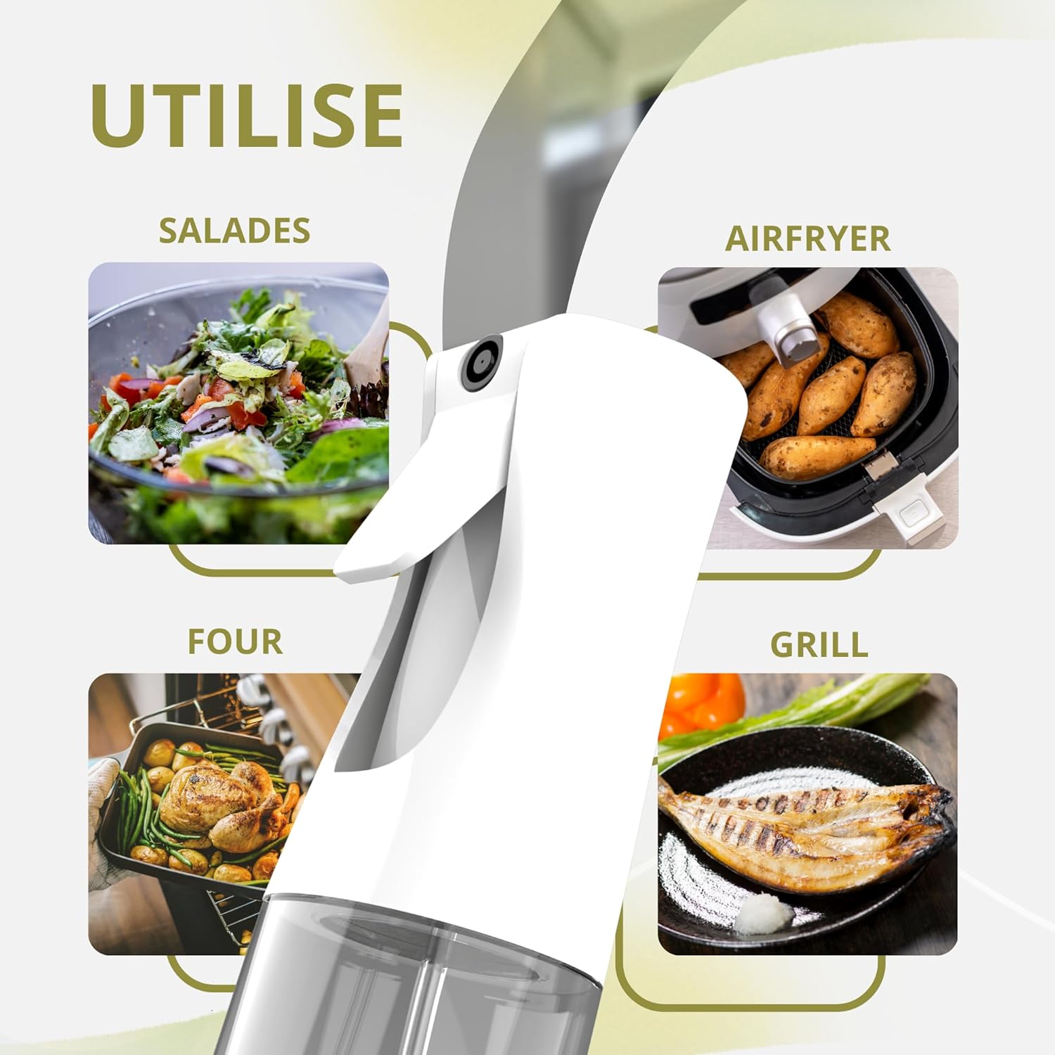 Lot de vaporisateurs d'huile cuisine - 2x300ml, accessoires inclus