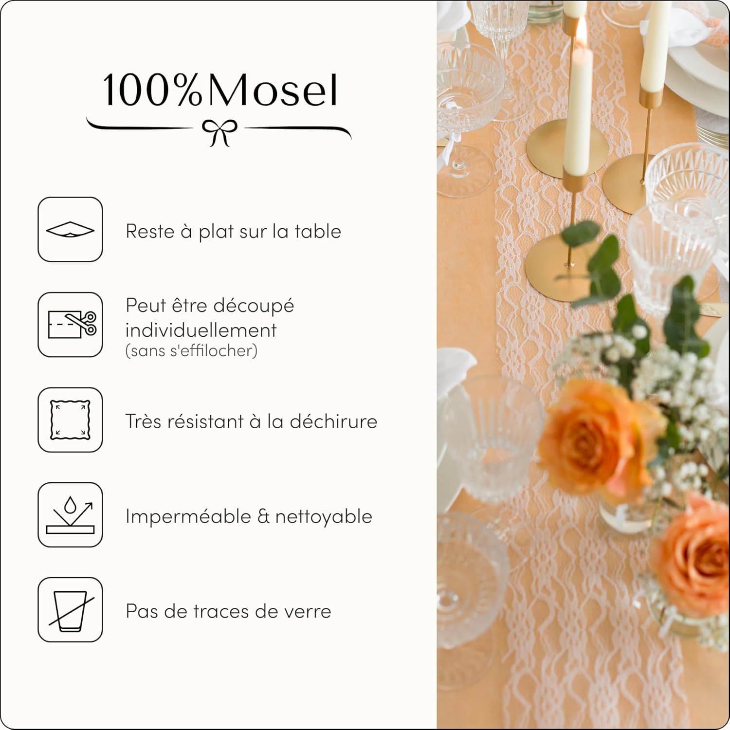 100%Mosel - Chemin de table décoratif - 30x2500cm - tissu non tissé, abricot-pêche