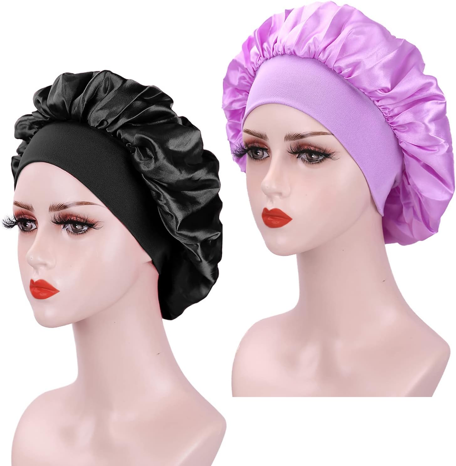 Bonnet de nuit satin femme - lot de 2 - soyeux, protection cheveux