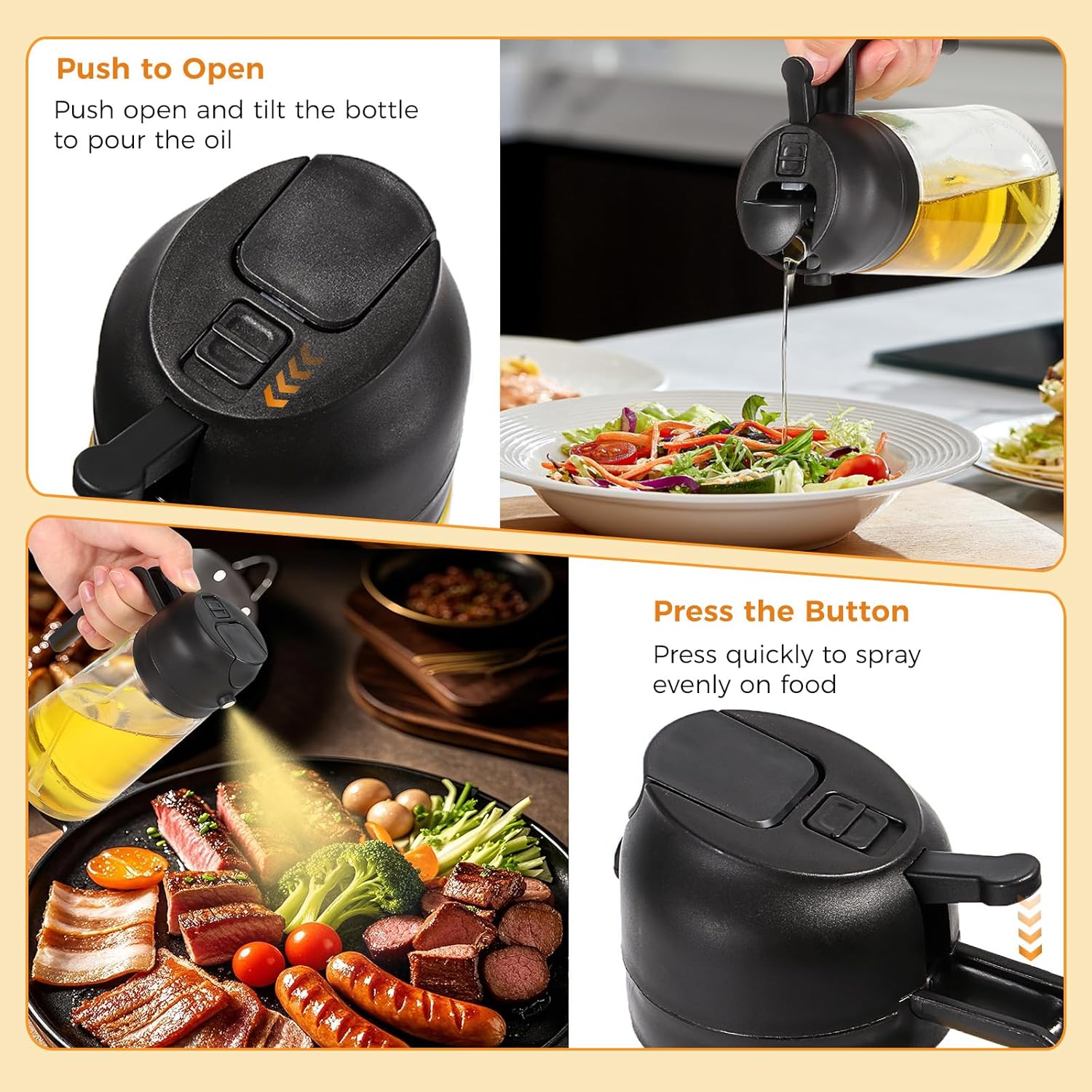 Spray Huile Cuisine - vaporisateur 2 en 1, 470 ml, idéal friteuse, grill